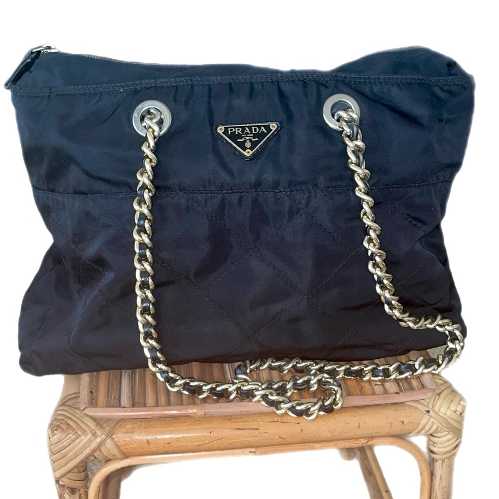 Vintage Prada black quilted tote bag with chai handle